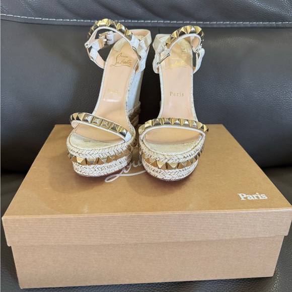 Christian Louboutin Cataclou 140 embellished cork wedge sandals, 39 - Picture 10 of 11